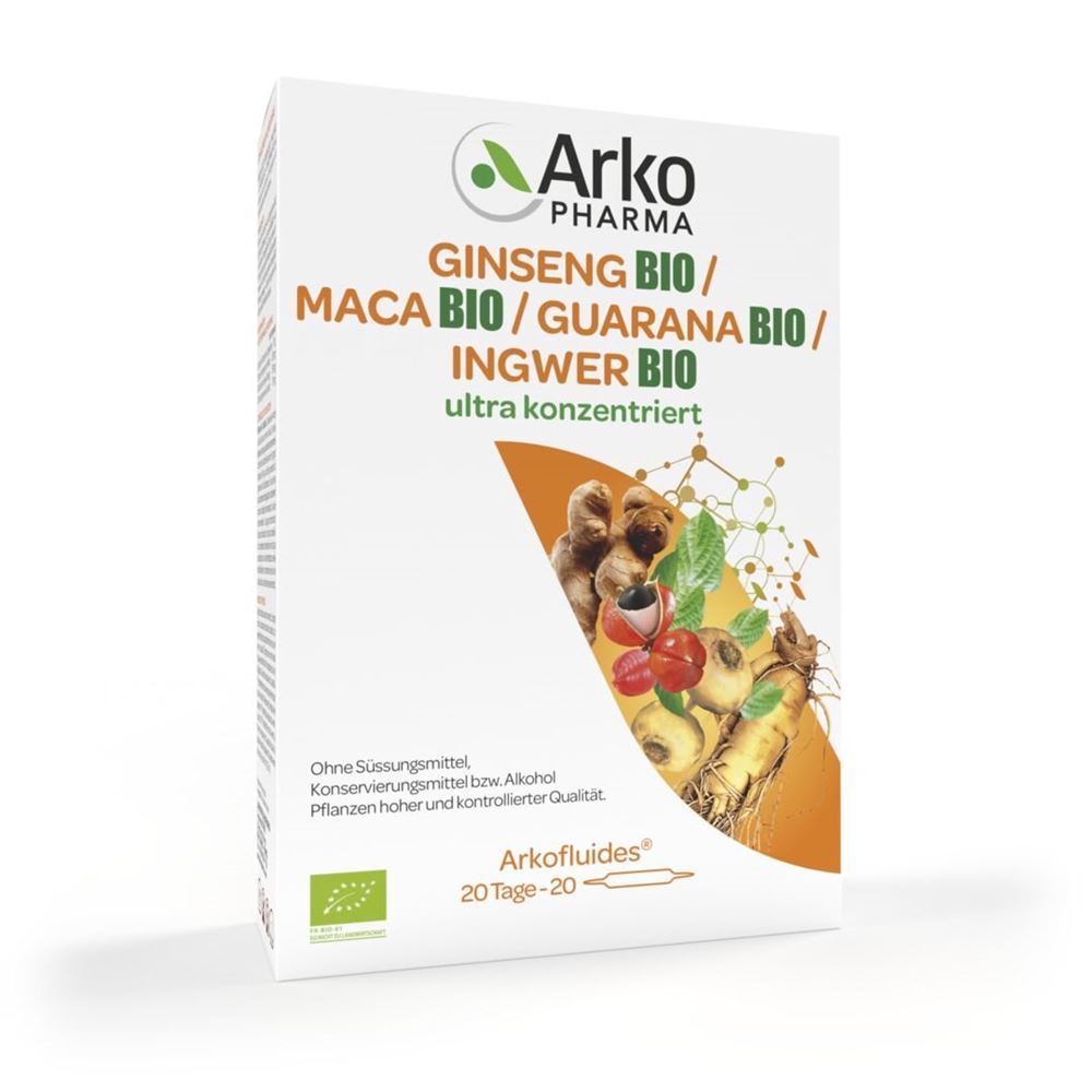 Arkofluide Ginseng-Maca-Guarana-Ingwer Trinkamp Bio 20 Stk
