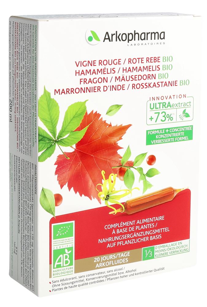 Arkofluide Rote Rebe Hamamelis Mäusedorn Rosskastanie Trinkamp Bio 20 Stk