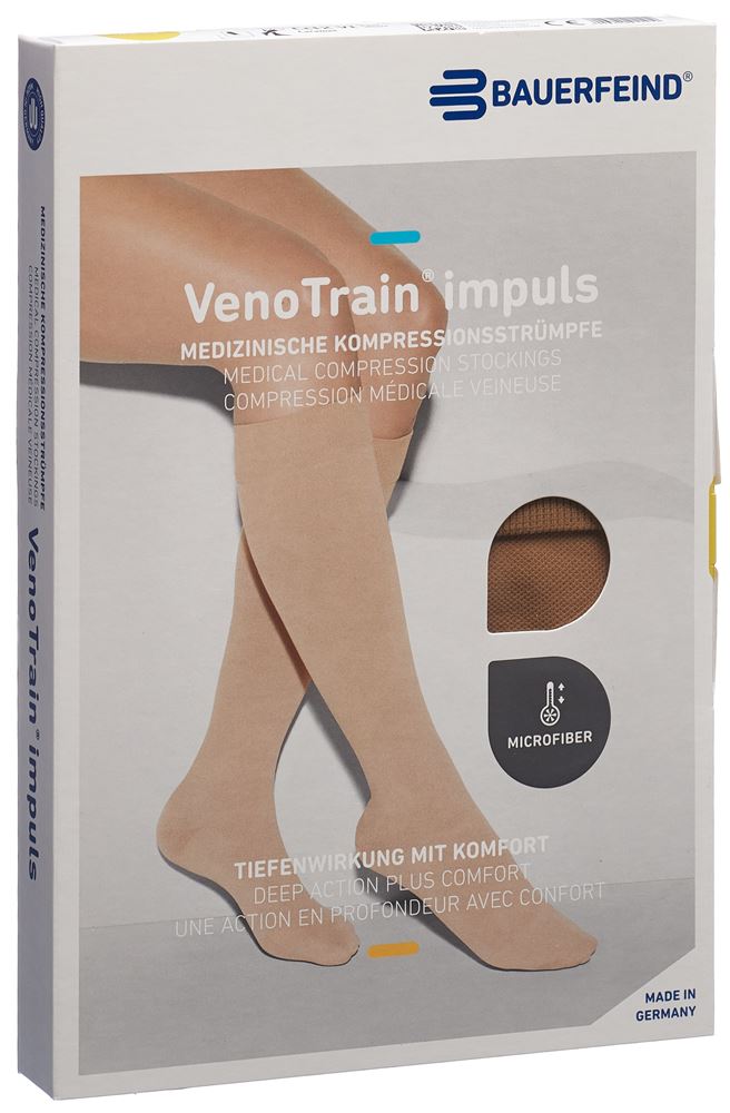 Image of Bauerfeind VenoTrain Impuls Kkl2 AD VI plus/short offene Fussspitze caramel 1 Paar