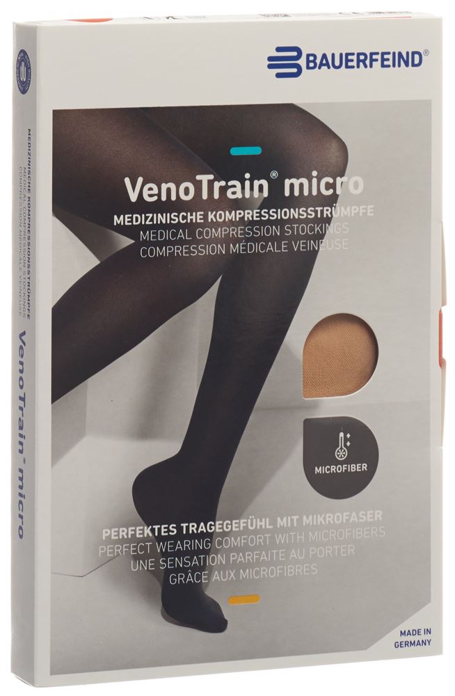 Bauerfeind VenoTrain Micro Kkl2 AD L normal/short geschlossene Fussspitze creme 1 Paar