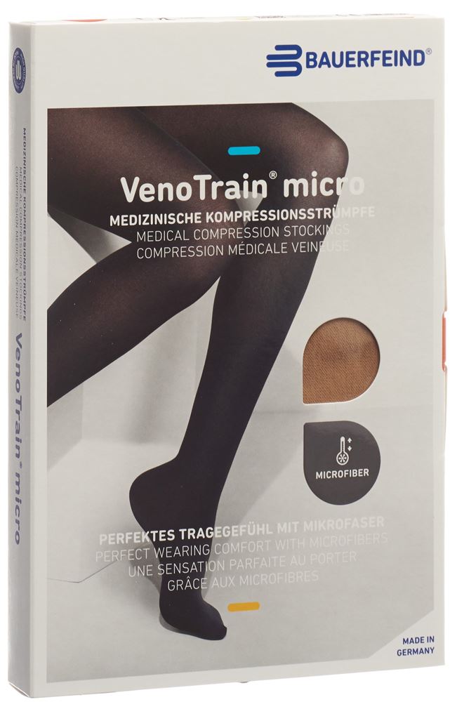 Image of Bauerfeind VenoTrain Micro Kkl2 AD L plus/short offene Fussspitze caramel 1 Paar