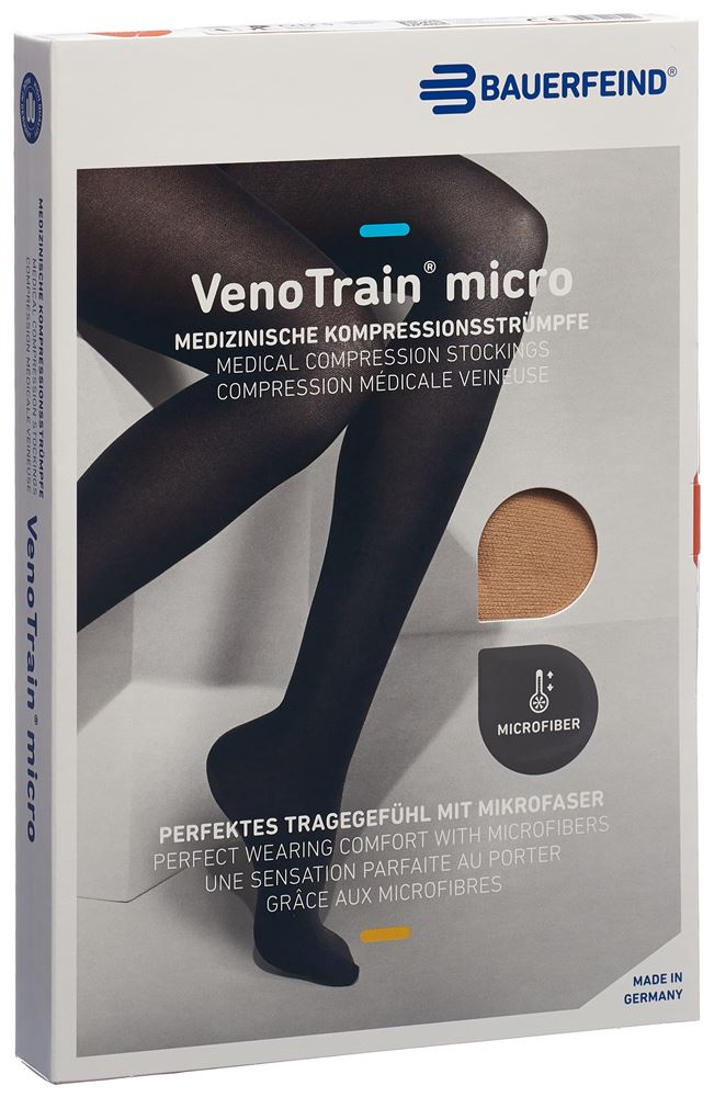 Bauerfeind VenoTrain Micro Kkl2 AG L normal/long geschlossene Fussspitze Mikronoppenhaftband creme 1 Paar