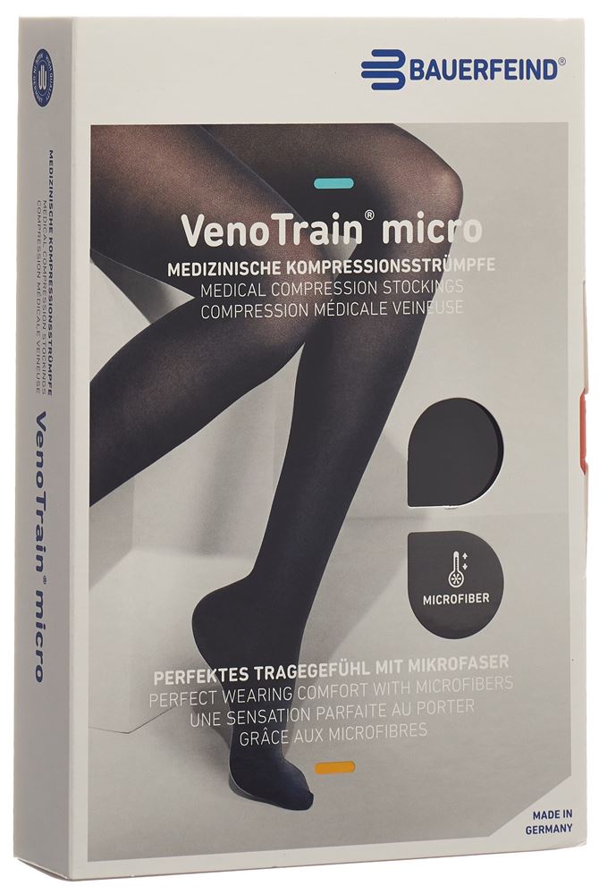 Bauerfeind VenoTrain Micro Kkl2 AG L normal/short geschlossene Fussspitze Mikronoppenhaftband schwarz 1 Paar