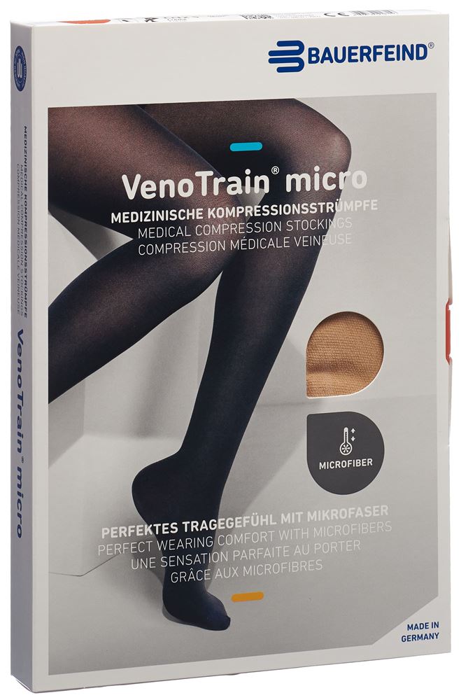 Bauerfeind VenoTrain Micro Kkl2 AG L normal/short offene Fussspitze Mikronoppenhaftband creme 1 Paar