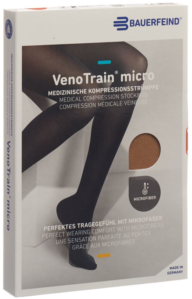 Image of Bauerfeind VenoTrain Micro Kkl2 AG L plus/long offene Fussspitze Spitzenhaftband caramel 1 Paar