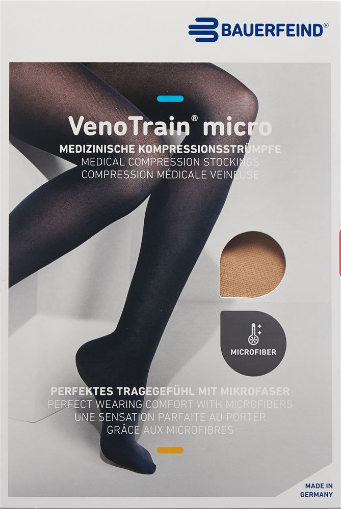 Image of Bauerfeind VenoTrain Micro Kkl2 AG L plus/short offene Fussspitze Mikronoppenhaftband creme 1 Paar