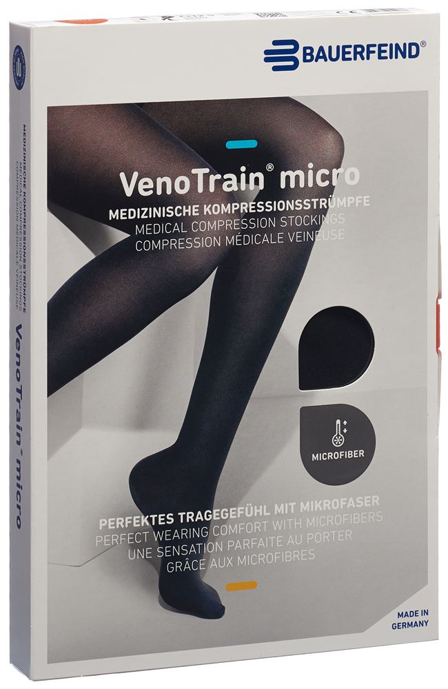Bauerfeind VenoTrain Micro Kkl2 AG M normal/short offene Fussspitze Mikronoppenhaftband schwarz 1 Paar
