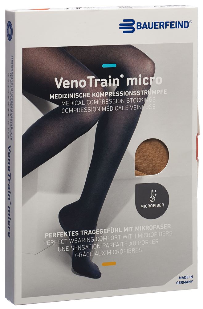 Bauerfeind VenoTrain Micro Ccl2 AG M plus/short pied fermé bande de fixation micropicots caramel 1 paire