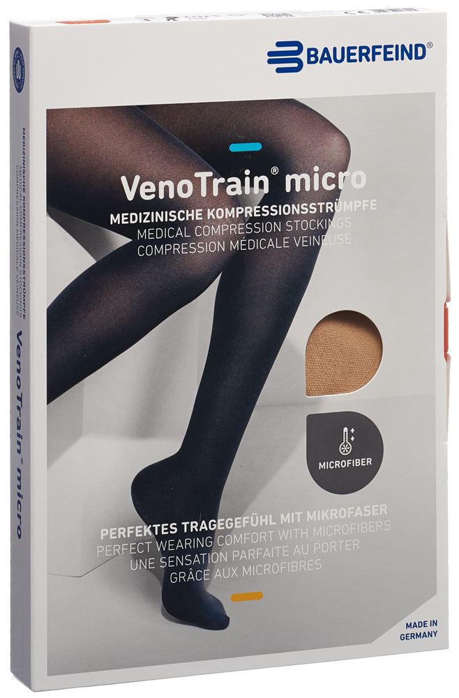 Image of Bauerfeind VenoTrain Micro Kkl2 AG S normal/long offene Fussspitze Mikronoppenhaftband creme 1 Paar