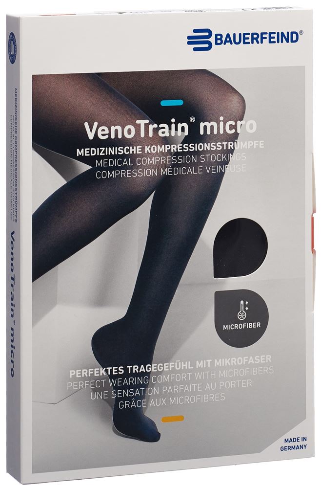 Image of Bauerfeind VenoTrain Micro Kkl2 AG S normal/long offene Fussspitze Mikronoppenhaftband schwarz 1 Paar