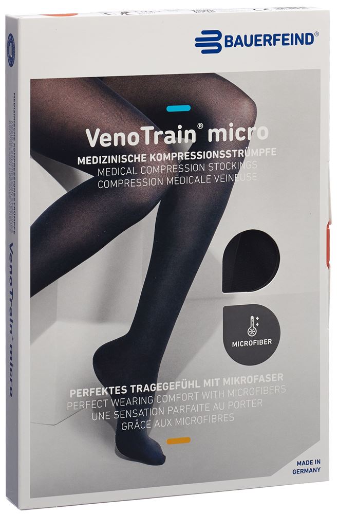 Bauerfeind VenoTrain Micro Ccl2 AG S plus/long pied fermé bande de fixation micropicots noir 1 paire