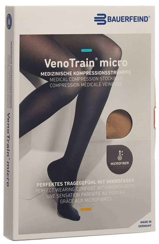 Bauerfeind VenoTrain Micro Ccl2 AG XL normal/long pied ouvert bande de fixation micropicots caramel 1 paire