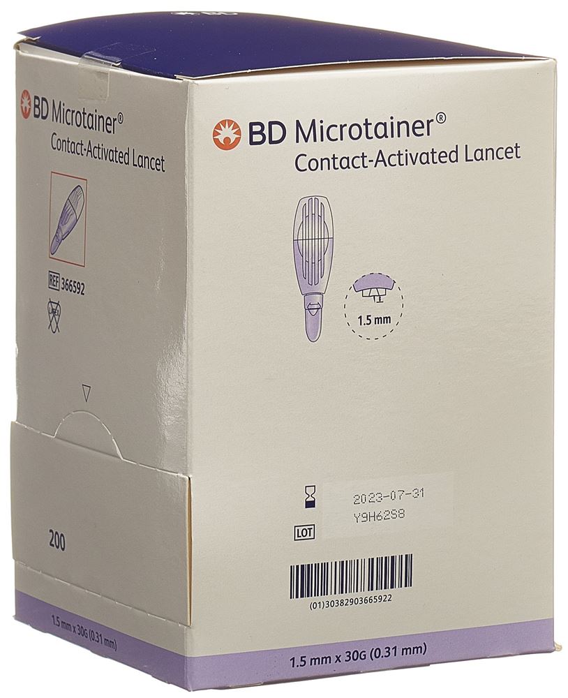 BD Microtainer kontaktaktivierte Lanzette für die Kapillarblutentnahme 30Gx1.5mm lila 200 Stk