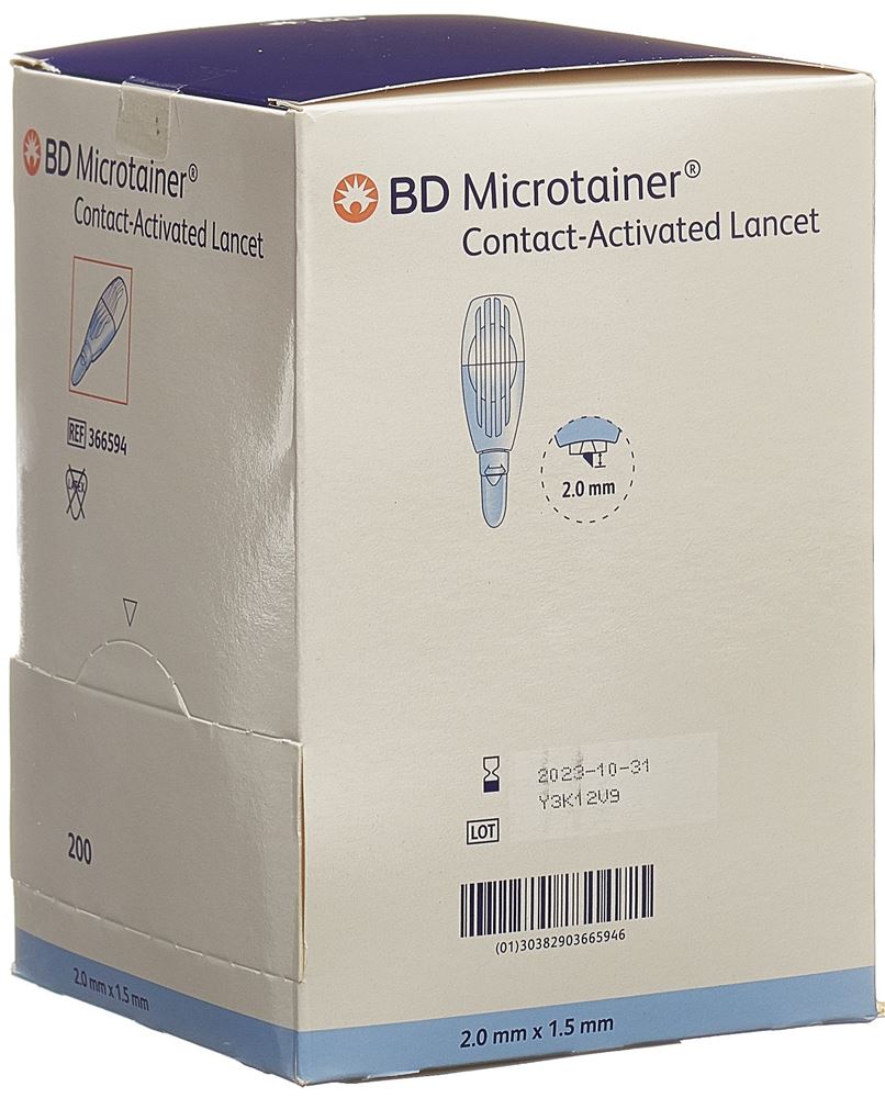 BD Microtainer kontaktaktivierte Lanzetten für die Kapillarblutentnahme 1.5x2mm blau 200 Stk