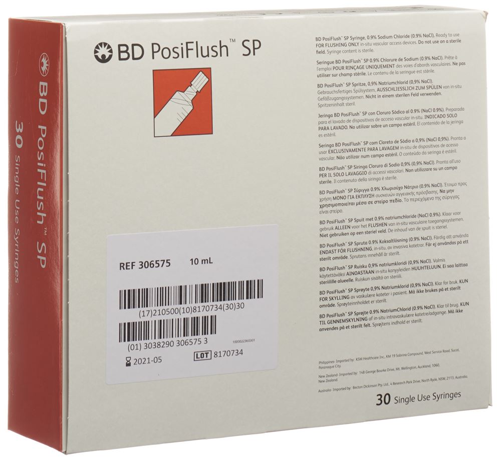 BD PosiFlush SP système de rinçage NaCl 0.9% 30 ser pré 10 ml