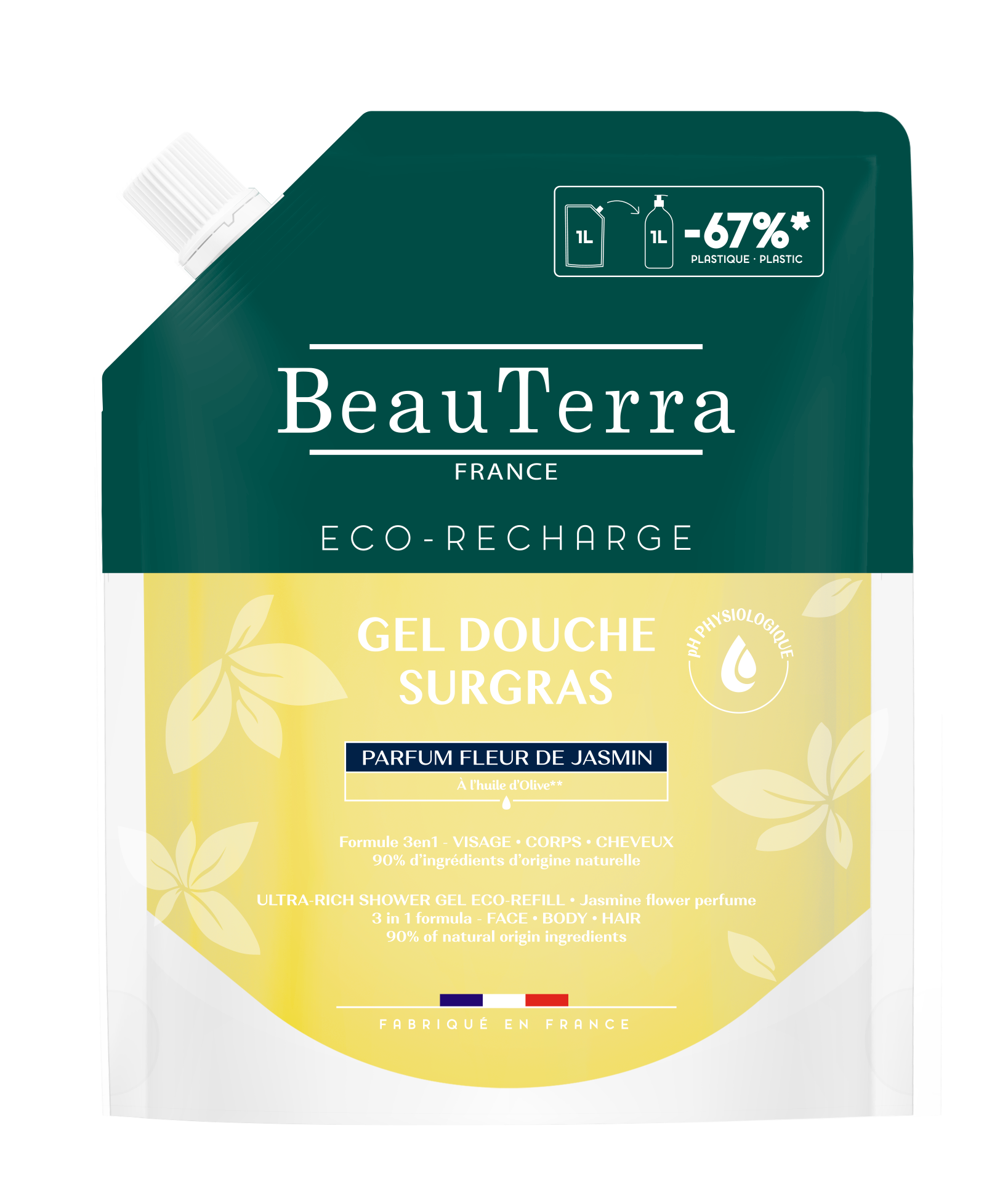 BeauTerra gel douche surgras fleur de jasmin sach 1000 ml