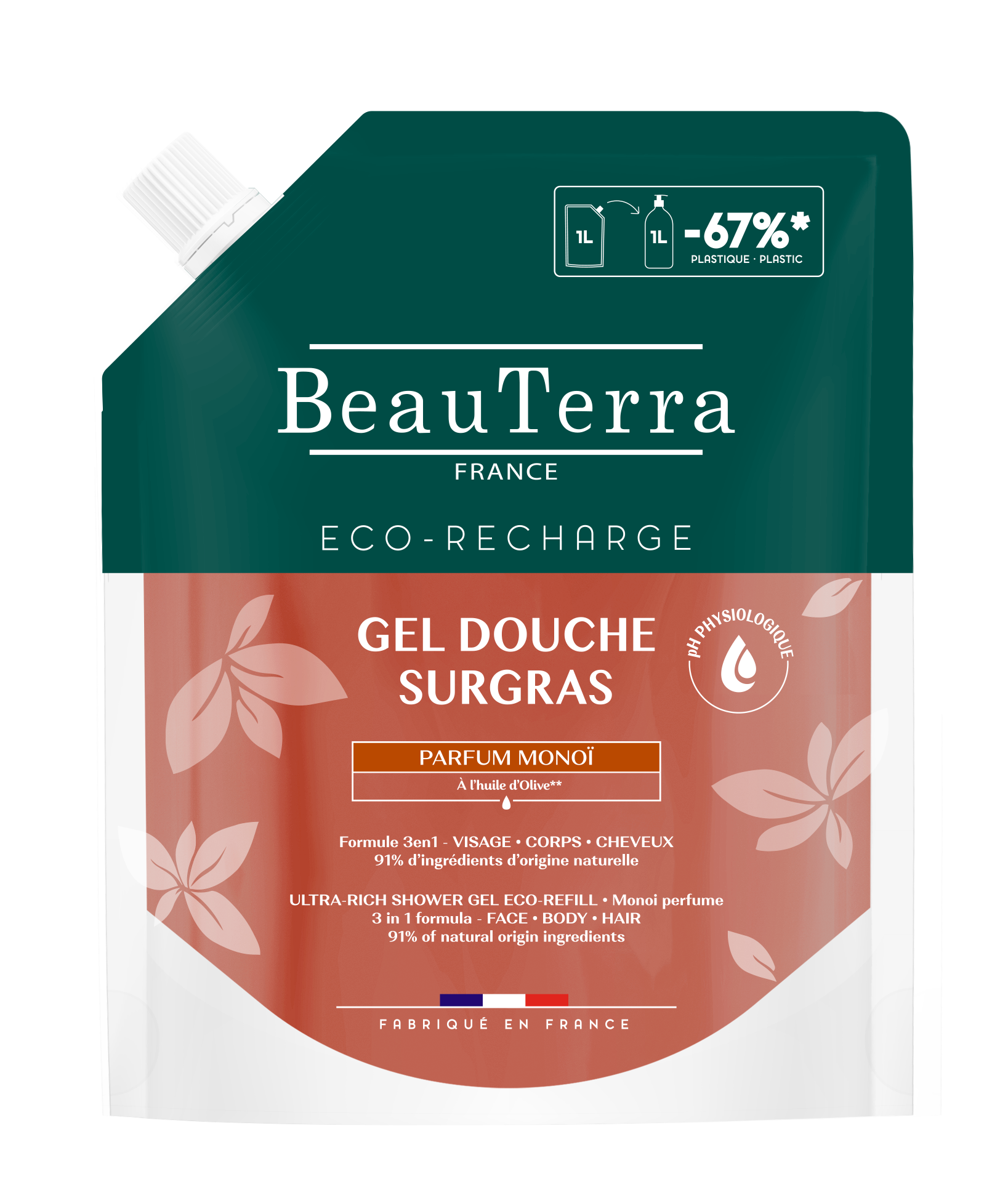 BeauTerra gel douche surgras monoi sach 1000 ml