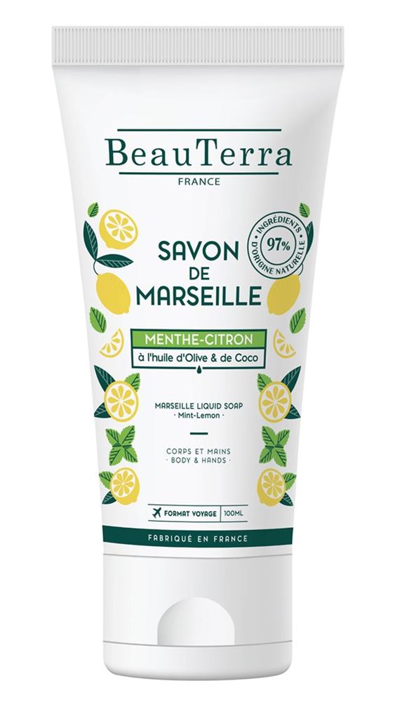 Image of BeauTerra Flüssigseife Marseille Minze Zitrone Tb 100 ml
