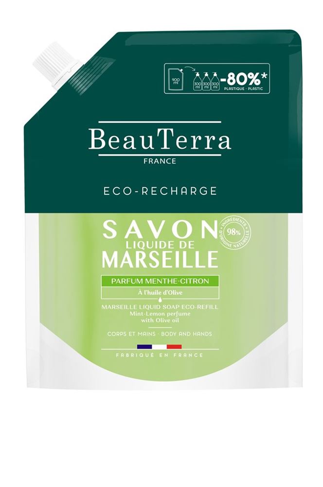 Image of BeauTerra Flüssigseife Marseille refill Minze Zitrone 900 ml