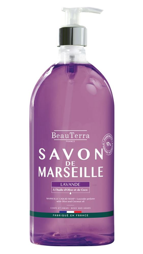 BeauTerra sapone di Marsiglia liquido lavanda flacone 1000 ml