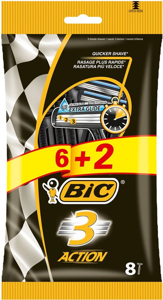 BiC 3 Action rasoir 3-lames pour homme 6+2 pièces sach