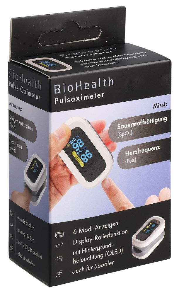 BioHealth oxymètre de pouls avec indice de perfusion 6 affichages du mode écran rotatif