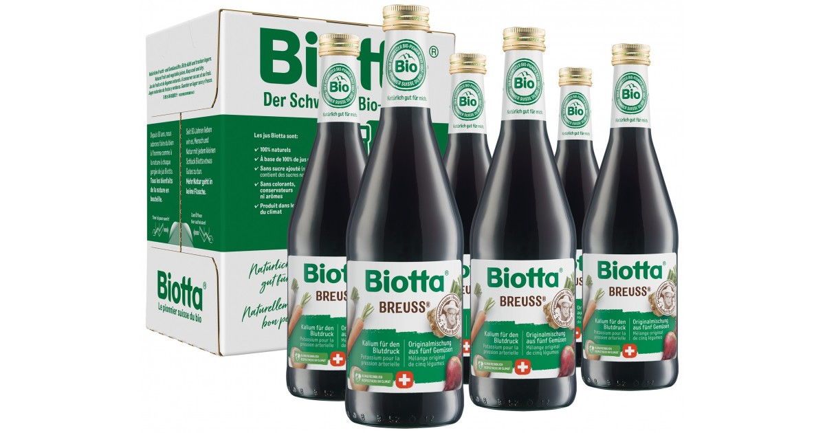 Biotta Breuss Bio 6 Fl 5 dl | Säfte | Kalium für den Blutdruck | Originalrezept Breuss | Direktsaft | 100% naturbelassen & biologisch