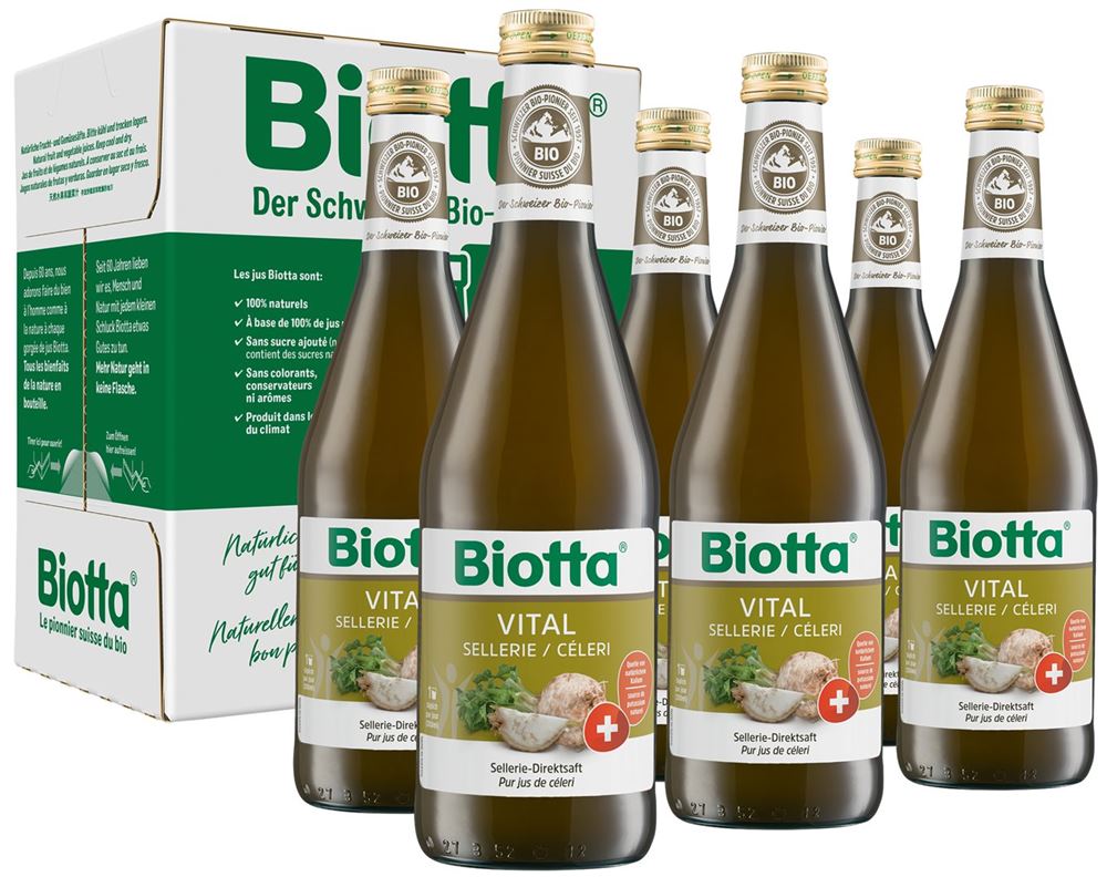Biotta Vital Sellerie 6 Flaschen à 5 dl | Säfte | Frühstücksgetränke & Tee | Selleriesaft | Quelle von Kalium für Blutdruck & Nervensystem