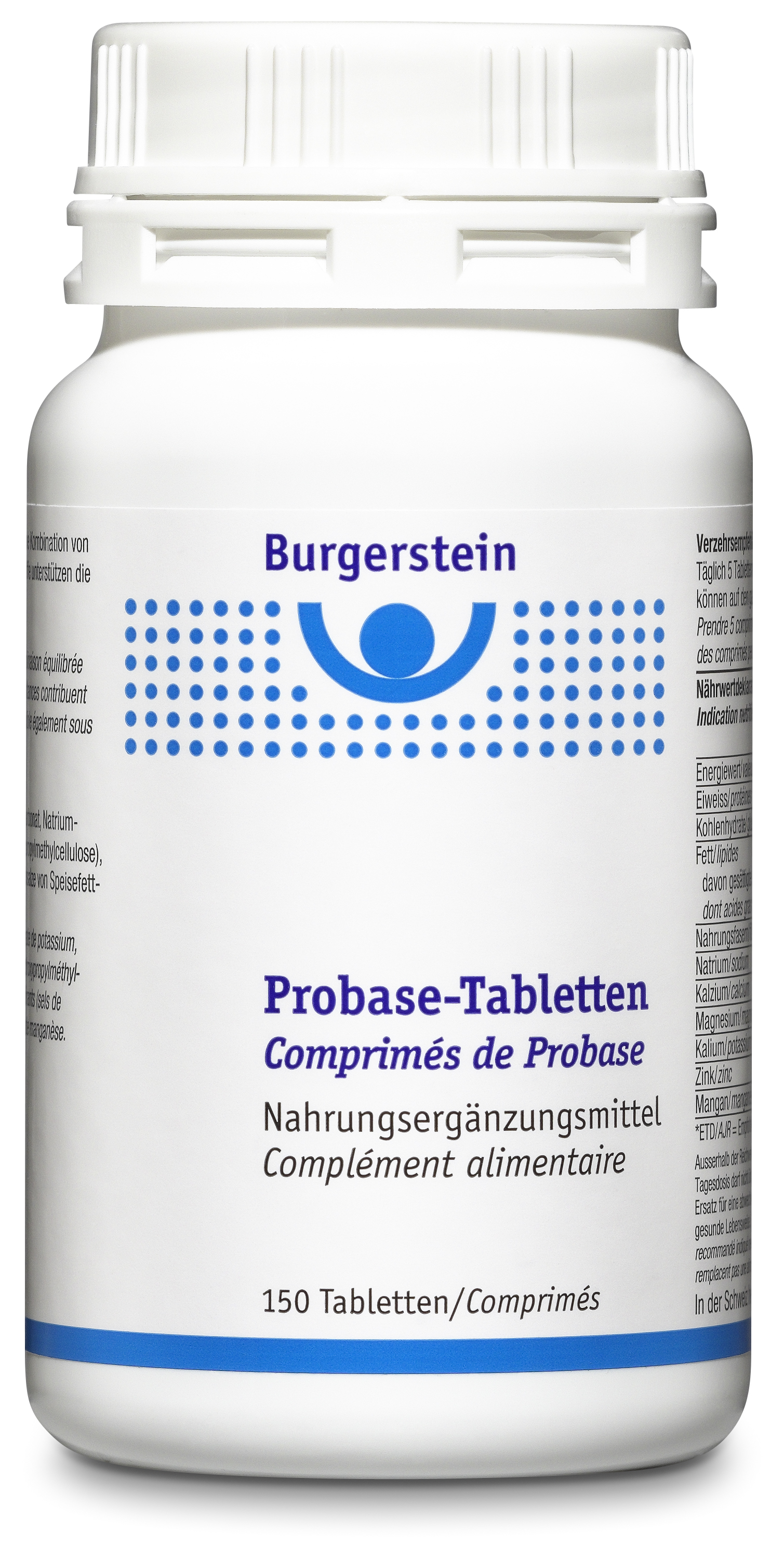 Burgerstein Probase Tablette 150 Stück | Nahrungsergänzung | Kombination von Mineralstoffen (Kalzium, Magnesium, Kalium) und Spurenelementen (Zink,