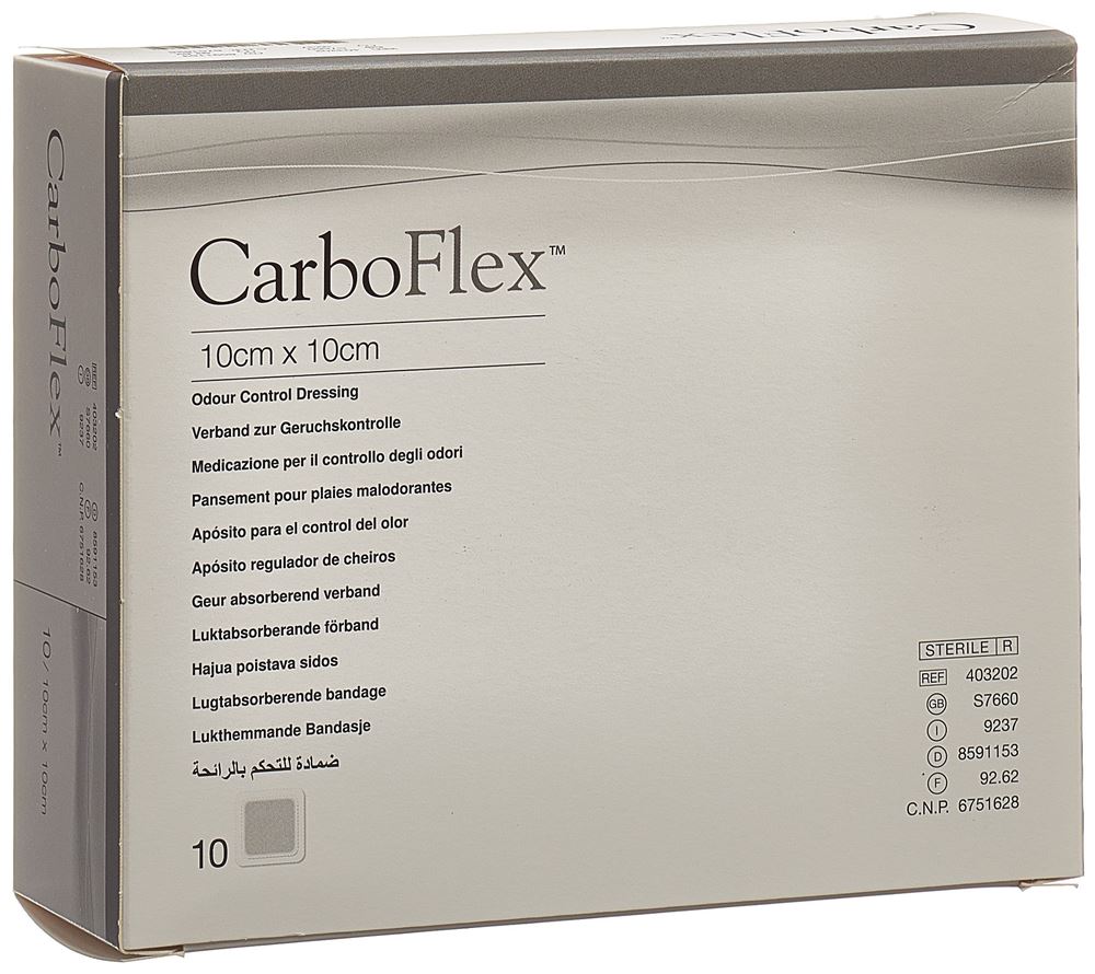 Image of Carboflex Aktivkohle Verband 10x10cm steril 10 Stk