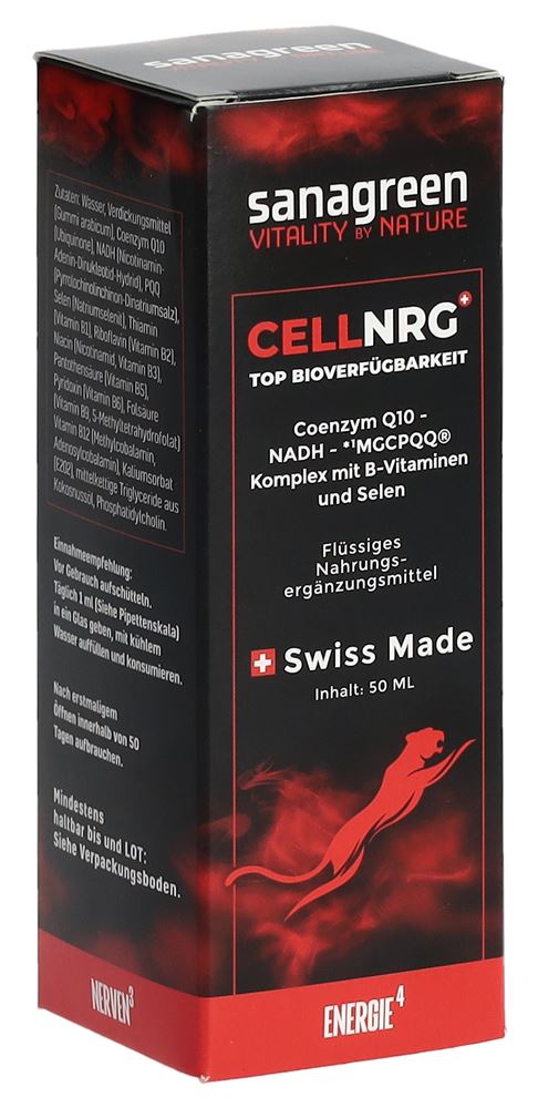 Cellnrg sanagreen micel Q10 Nadh PQQ B-vitamine fl verre 50 ml