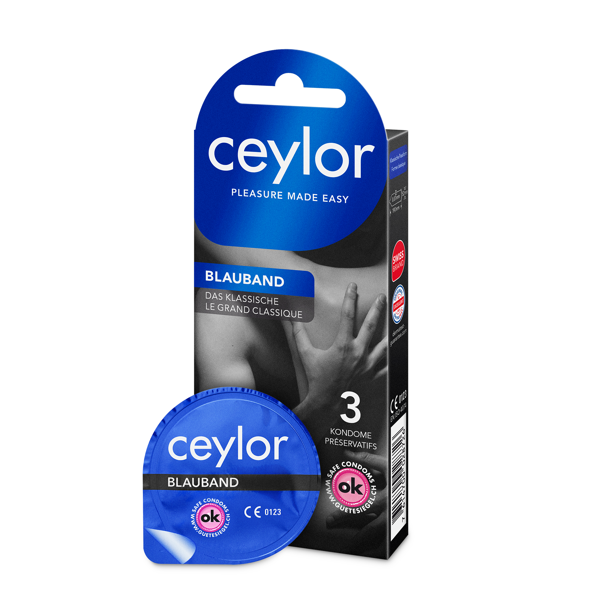 Ceylor Bande bleue préservatif avec réservoir 3 pce