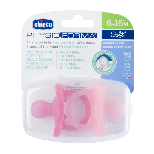Chicco Physiologischer Beruhigungssauger Physioforma Soft Silikon Pink 6-16m 2 Stk