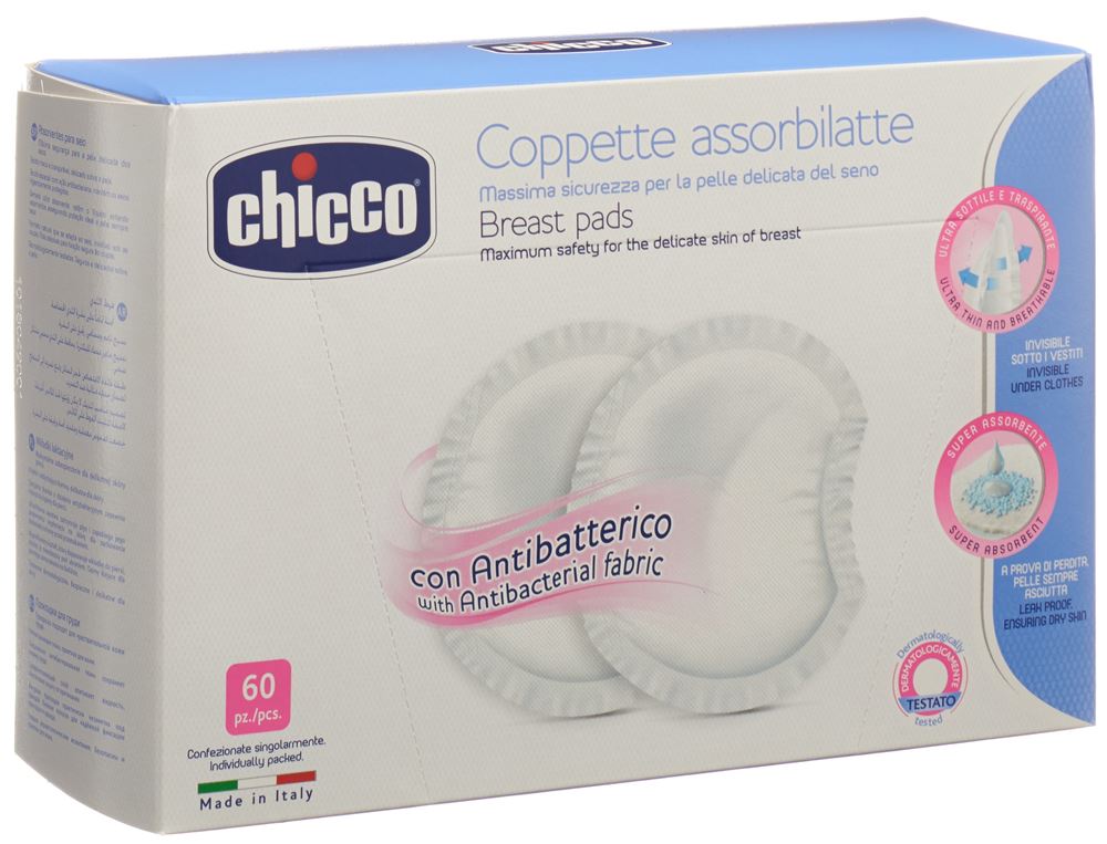 Chicco coppette assorbilatte allattamento sicuro antibatteriche 60 pezzi
