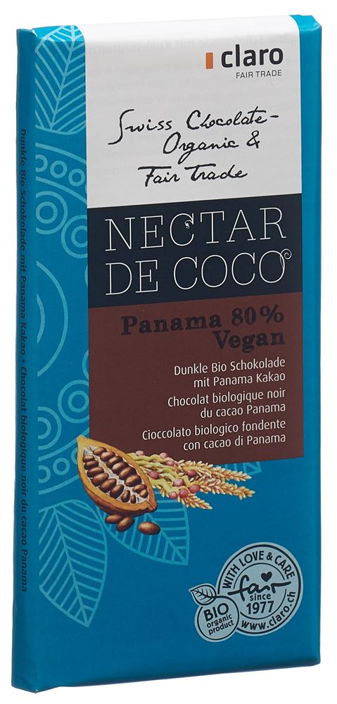 Claro nettare di cocco Panama 80% tavoletta bio 100 g