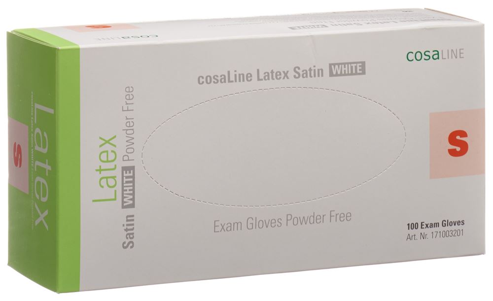 Image of cosaLine Untersuchungshandschuhe S Latex Satin weiss puderfrei 100 Stk