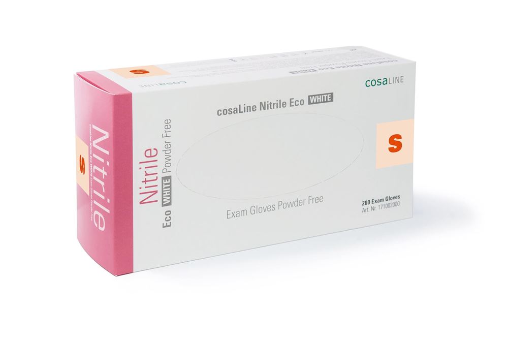 Image of cosaLine Untersuchungshandschuhe S Nitril Eco weiss puderfrei 200 Stk