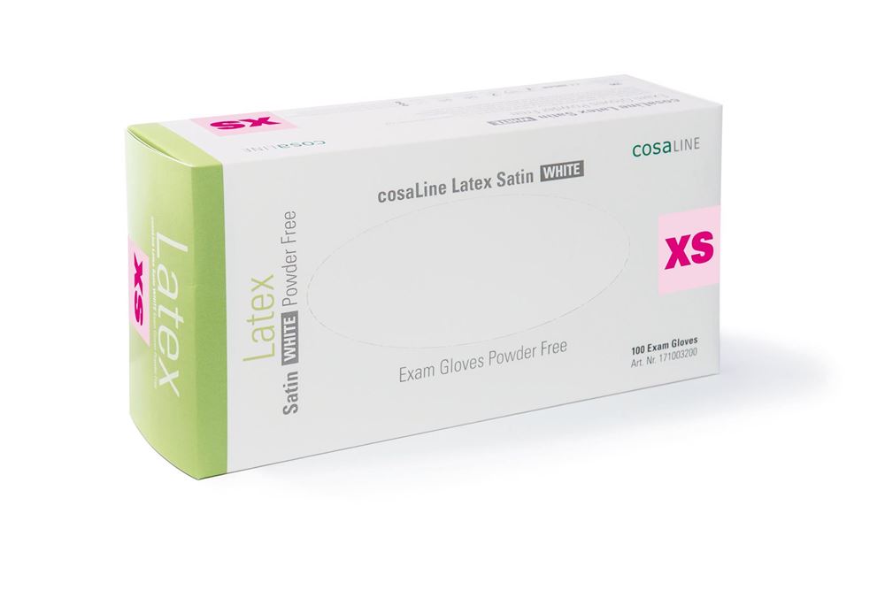 cosaLine Gants d'examen XS Latex Satin blanc non-poudrés 100 pce