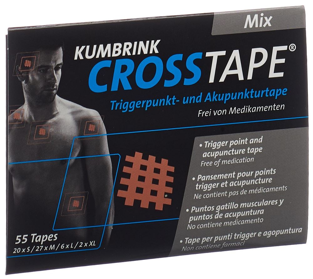 Crosstape mix pansement anti-douleur 20 x S/27 x M/6 x L/2 x XL 55 pce