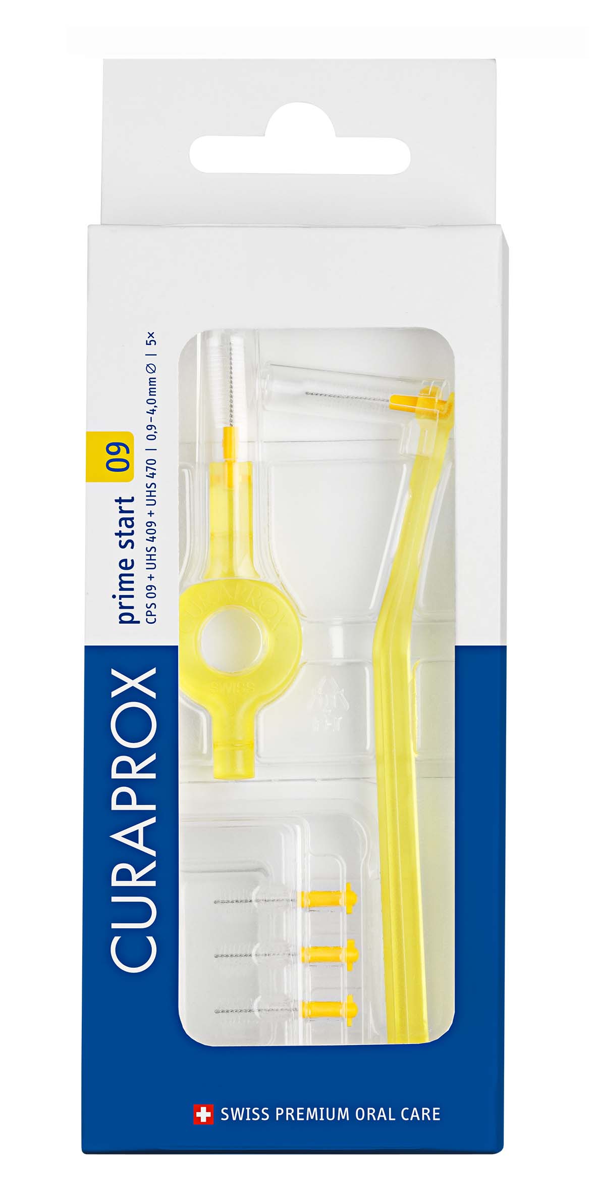 Curaprox CPS 09 prime start + UHS 409 & 470 Halter gelb mit Schutzkappe