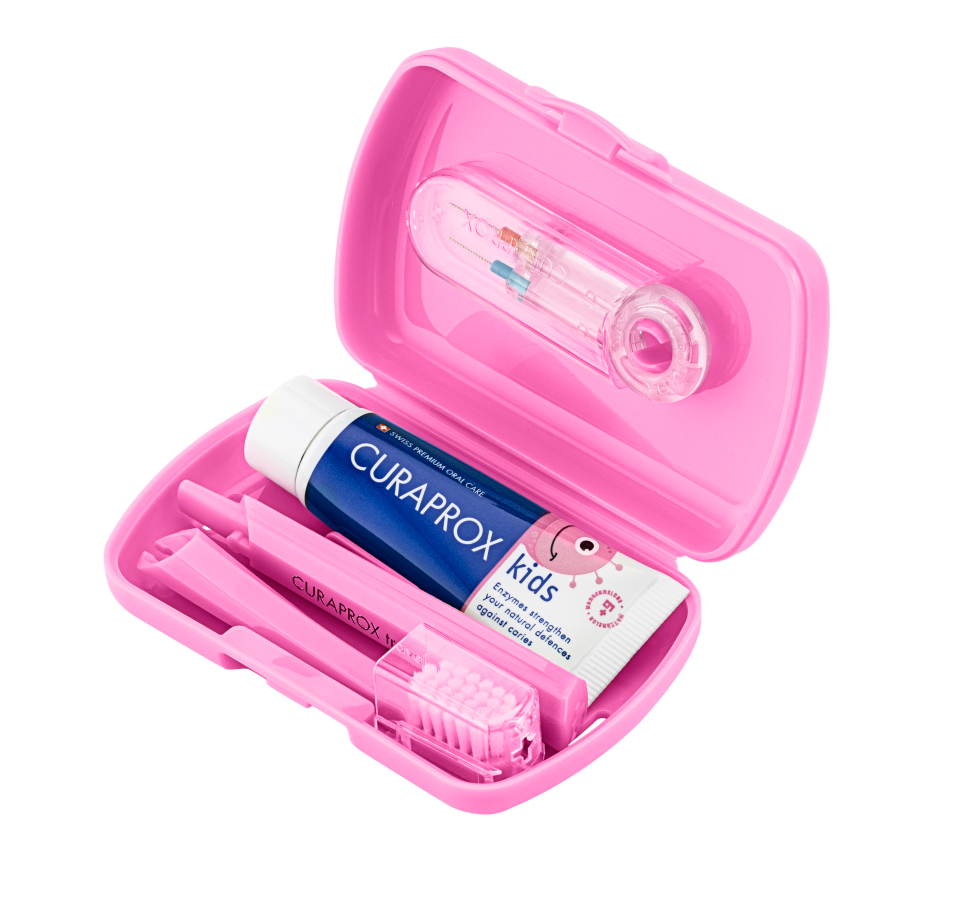 Image of Curaprox kids Travel Set pink Box
