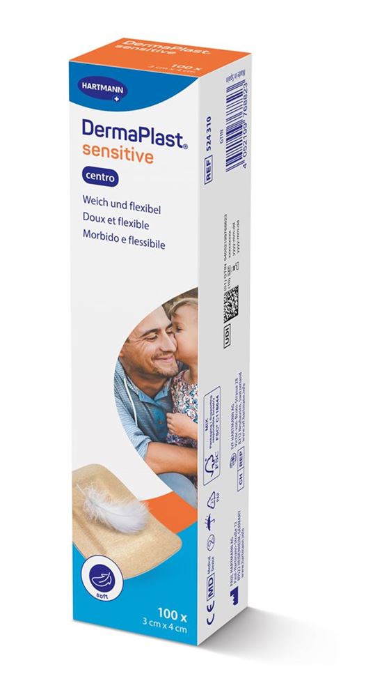 Image of DermaPlast Sensitive Centro Strips 3x4cm beige 100 Stk