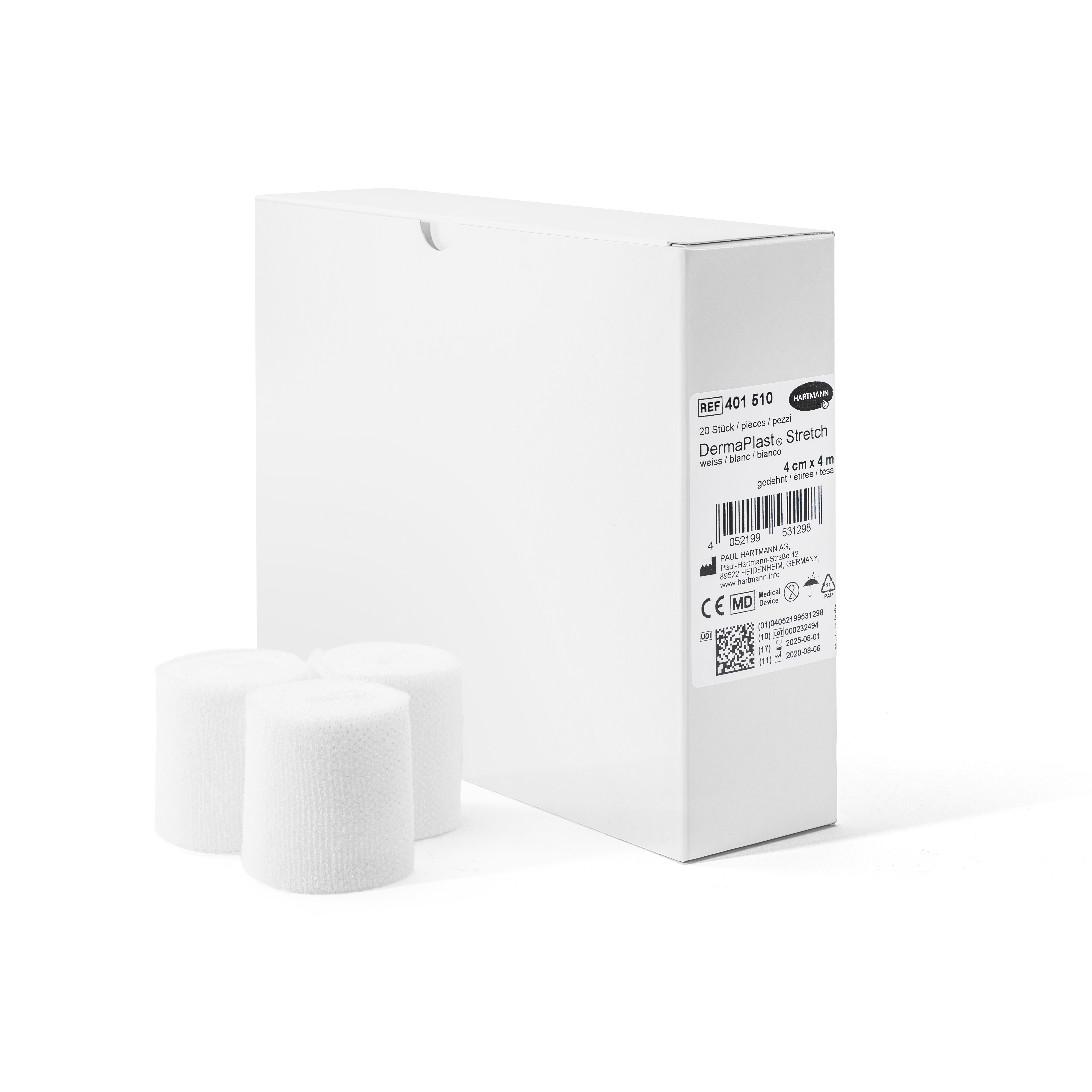 Image of DermaPlast Stretch elatische Gazebinde 4cmx4m weiss 20 Stk