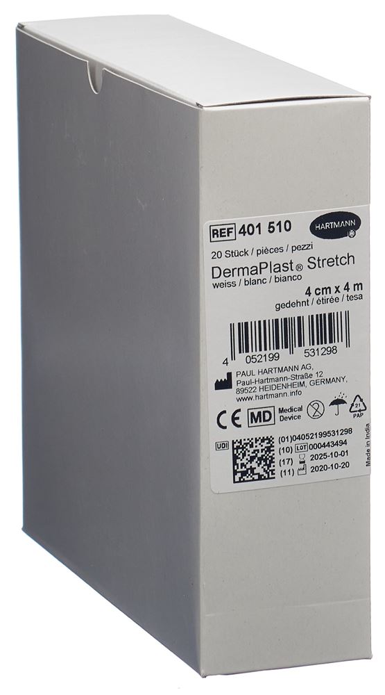 DermaPlast Stretch bande de gaze élastique 4cmx4m blanc 20 pce