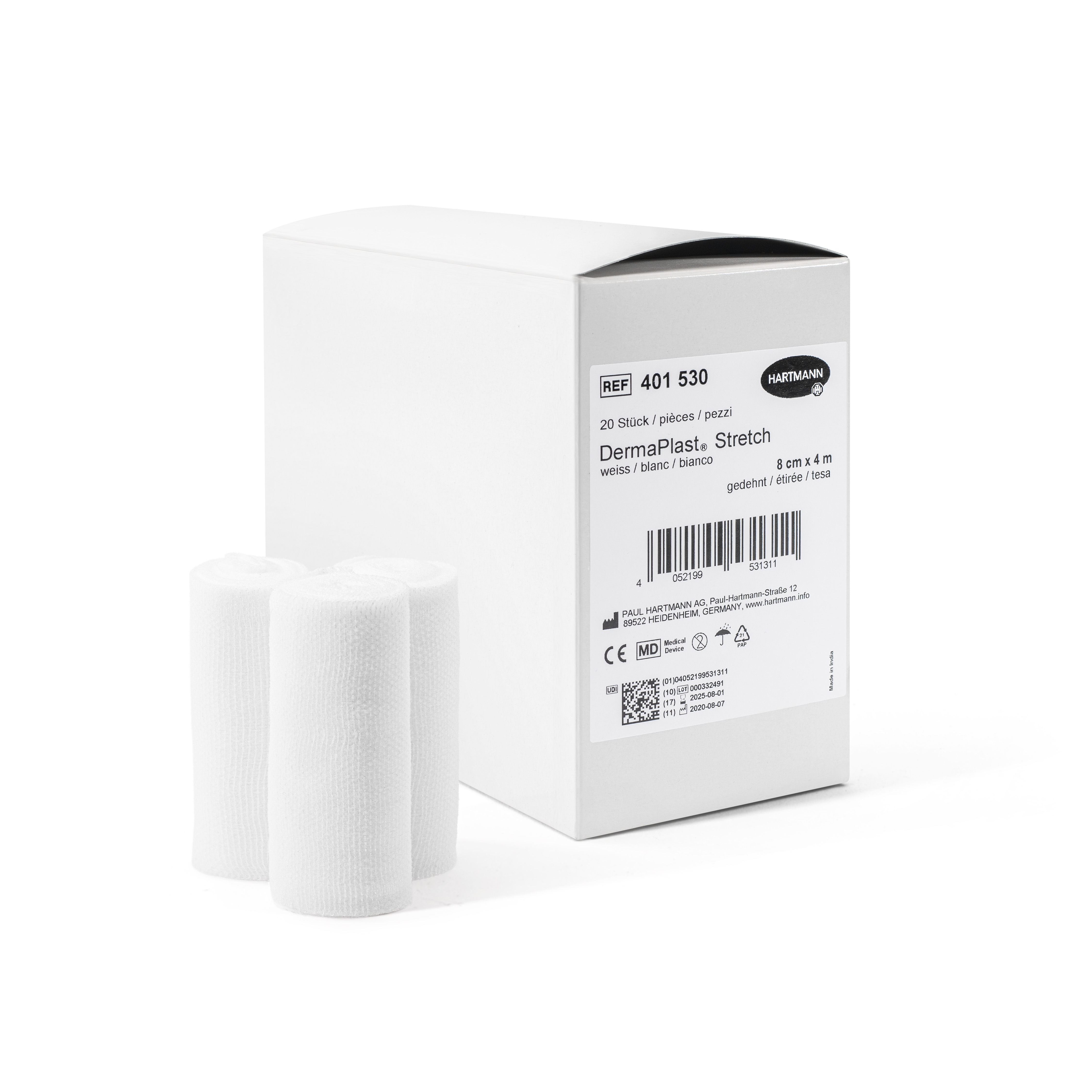 Image of DermaPlast Stretch elatische Gazebinde 8cmx4m weiss 20 Stk
