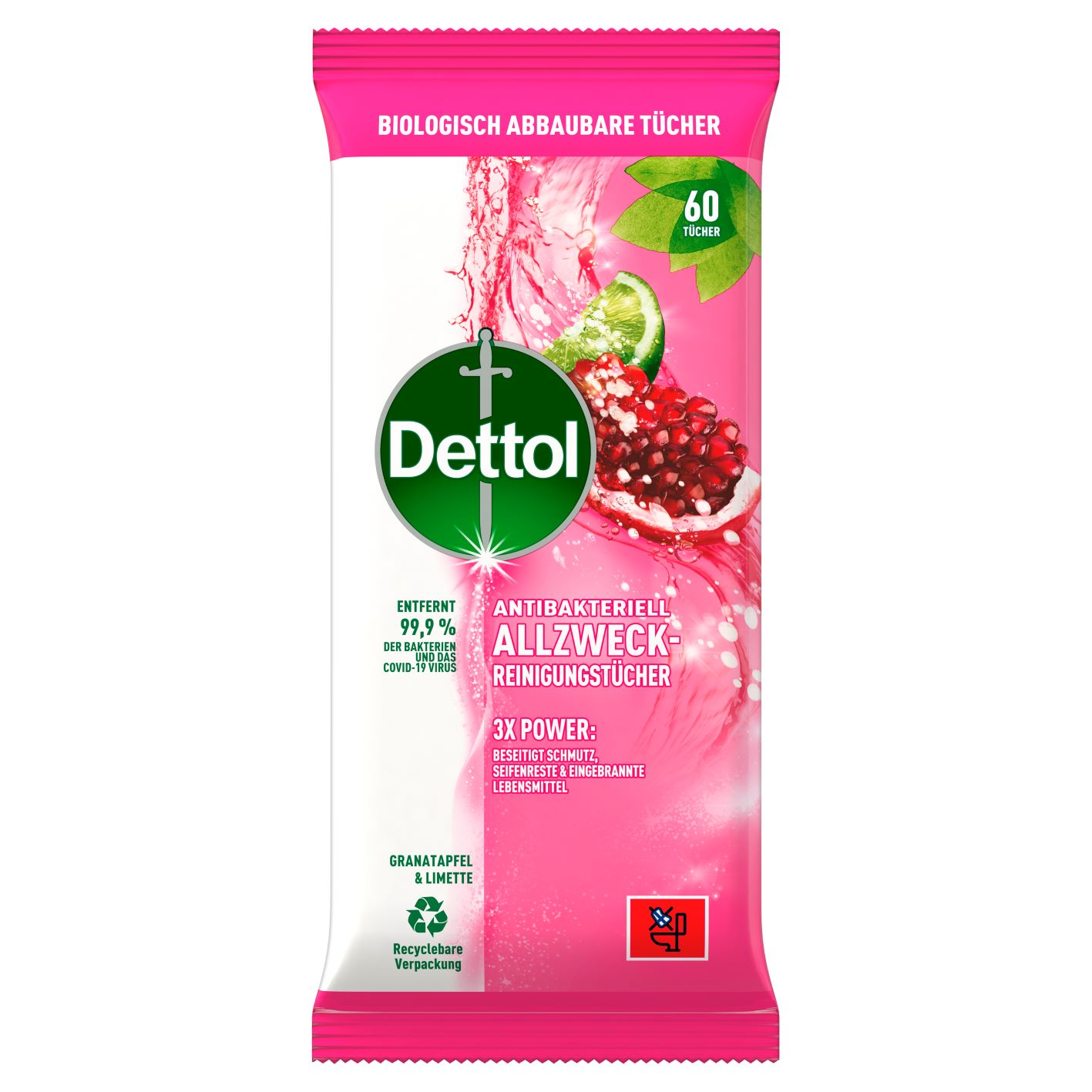 Image of Dettol Allzweck-Reinigungstücher Granatapfel 60 Stk