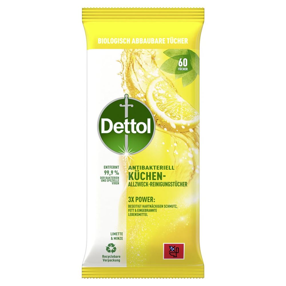 Dettol Allzweck-Reinigungstücher Küche Limette & Minze 60 Stk