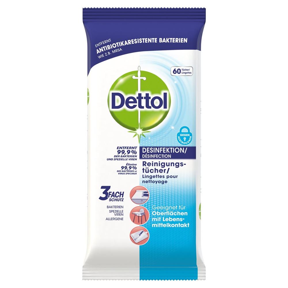 Dettol lingettes pour désinfection et nettoyage 60 pce