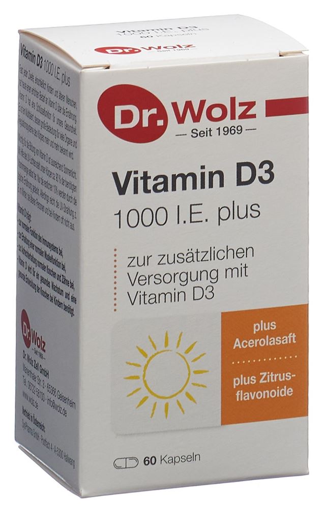Image of Dr. Wolz Vitamin D3 1000 I.e. plus Kaps Glasfl 60 Stk