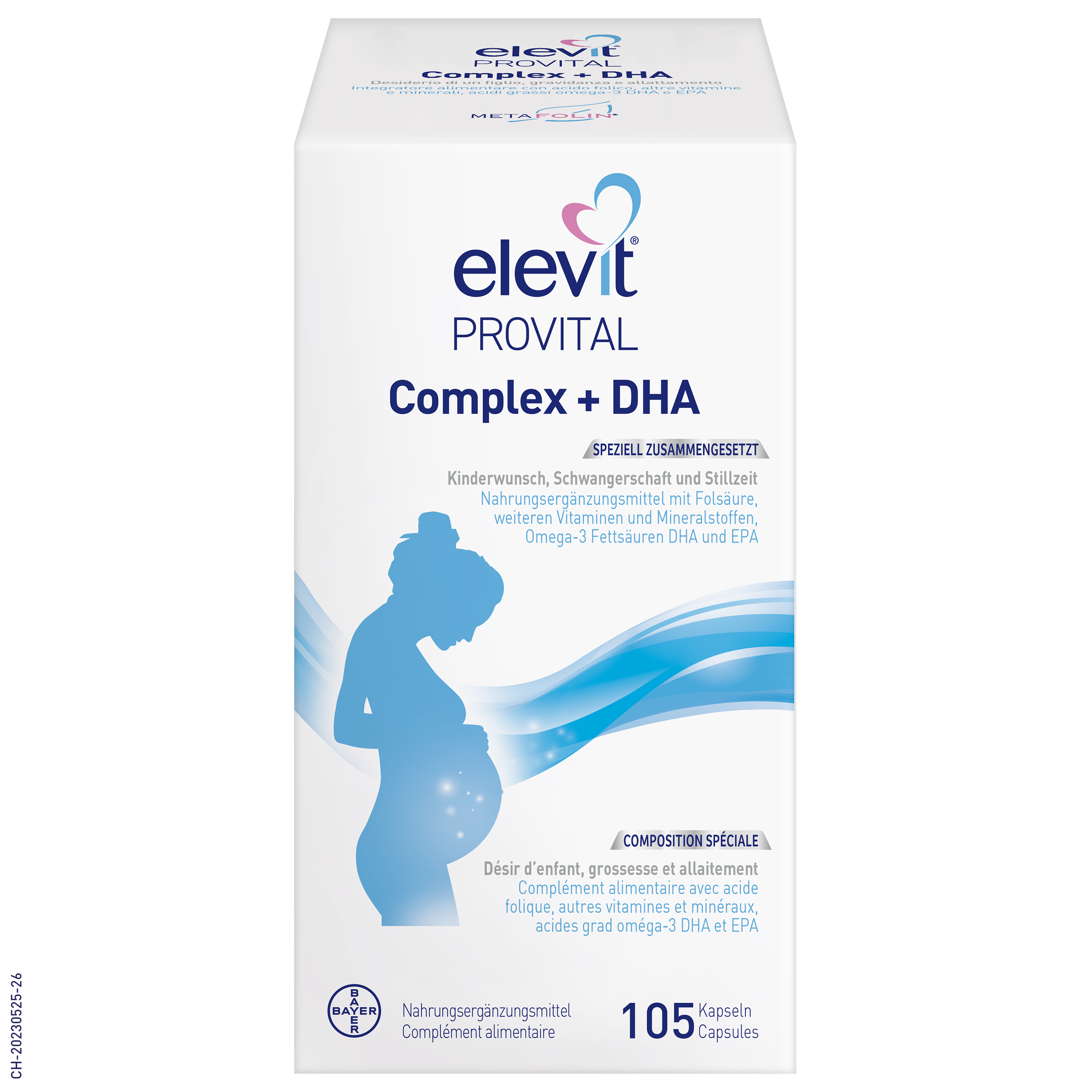 Elevit Provital Complex + DHA Kapseln 105 Stück | Nahrungsergänzung | Folsäure, Vitaminen und Mineralstoffen, Omega-3 Fettsäuren DHA und EPA.